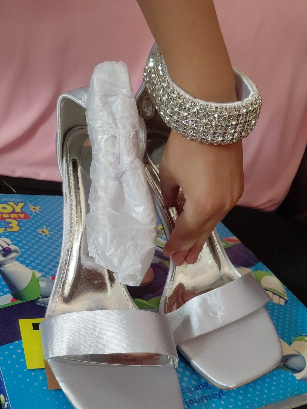 Silver Satin Open-Toe Women’s Heels